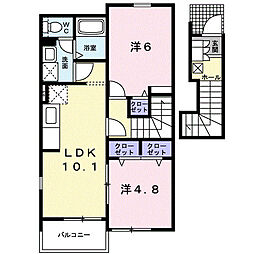 アクティーボシンデンＢ 2階2LDKの間取り