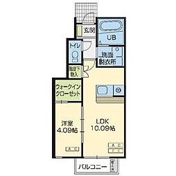 ルミエール下長 1階1LDKの間取り