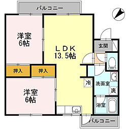 メゾン・ド・ソレイユ　Ｂ 2階2LDKの間取り