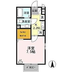 ボヌール三城 2階1Kの間取り