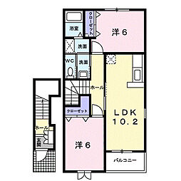 アウローラサキＢ 2階2LDKの間取り