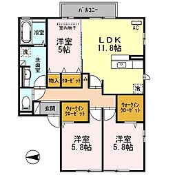 ハピネスA 2階3LDKの間取り