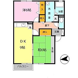 メゾンベイリーフ 2階2DKの間取り