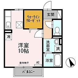 セジュールナガイIII 1階ワンルームの間取り