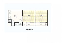 ルビナスU2 3階2DKの間取り
