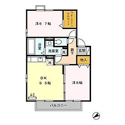 メゾン・ラ・パトリアＥ 2階2DKの間取り