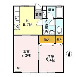 アーバンハイツ久保田 2Kの間取図画像