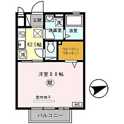 リヴェールアビタシオン 1Kの間取図画像