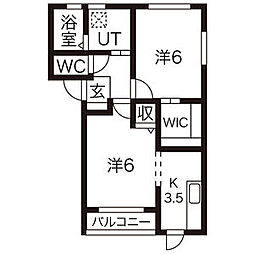 ラ・ヴィータA 1LDKの間取図画像