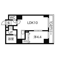 パークヒルズ中央25 4階1LDKの間取り