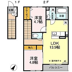 セジュールオットー 2階2LDKの間取り