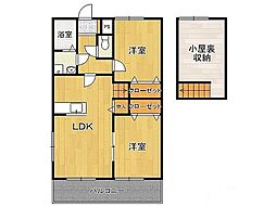 ビオス広川A 2階2LDKの間取り