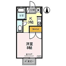 ビューラII 1階1Kの間取り