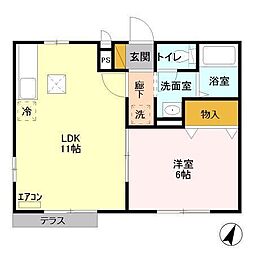 グリーンヒルズL棟 1LDKの間取図画像
