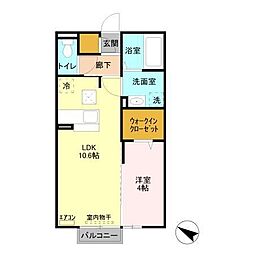 サンライトヒル厨 1階1LDKの間取り