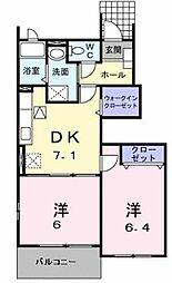 サンフェアリー 1階2DKの間取り