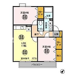 サンヴィラージュ　Ｄ 2階2LDKの間取り