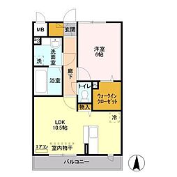 プリモ フィオーレ 2階1LDKの間取り
