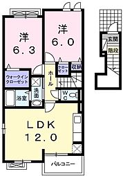 ミニョンドゥ 2LDKの間取図画像