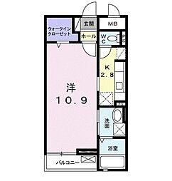 フォレスタ　あけぼの 2階1Kの間取り