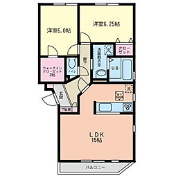 ルシェンテB 2LDKの間取図画像