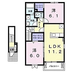 アルモニーII 2階2LDKの間取り