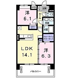 グランツ・フィオーレ 4階2LDKの間取り