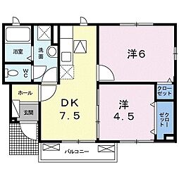 カサブランカ壱番館 1階2DKの間取り