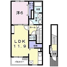 アルドール雅II 2階1LDKの間取り