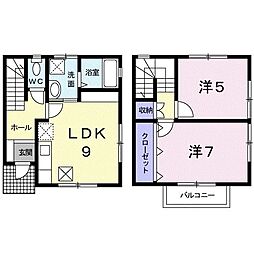 クリスタルメゾンとくなが　Ａ 1階2LDKの間取り