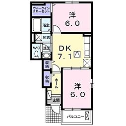 リヴィエール 2DKの間取図画像