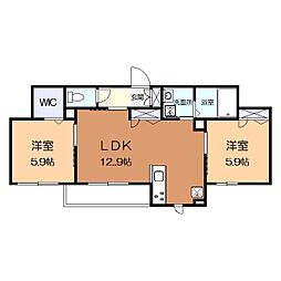プレベール 2LDKの間取図画像