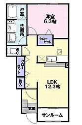 カルム・メゾンB 1LDKの間取図画像