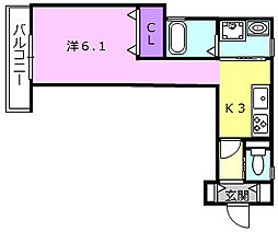 クリエオーレ近江堂 1階1Kの間取り