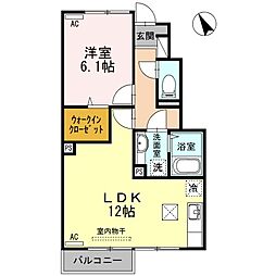 サブリナガーデンゆたか 1LDKの間取図画像