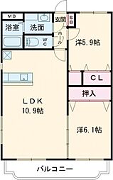 はなみずきI番館 1階2LDKの間取り