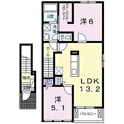 カルム・ルシエル横尾 2階2LDKの間取り