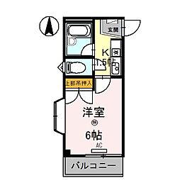 スカイビュー 2階1Kの間取り