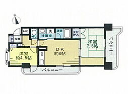 朝日プラザエザース中央2 2DKの間取図画像