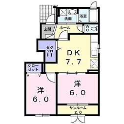 ドゥシェモアA 2DKの間取図画像