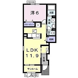 エーデル高松D2 1LDKの間取図画像