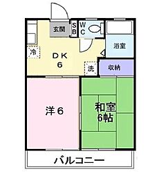 ハイネス菜根 2DKの間取図画像