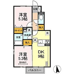 ヴァルムA 2DKの間取図画像