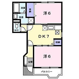 メゾンナカシマIIIＡ 1階2DKの間取り