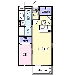 エヴァーハイム 1LDKの間取図画像
