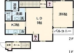 JR片町線(学研都市線) 野崎駅 徒歩5分の賃貸アパート 2階1LDKの間取り