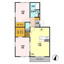 エルスリーモナミ 2LDKの間取図画像