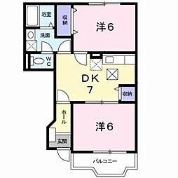 カーサ・ラフィーネB 2DKの間取図画像