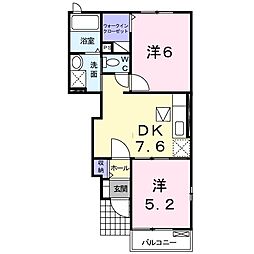 フローラルアメニティーＡ 1階2DKの間取り