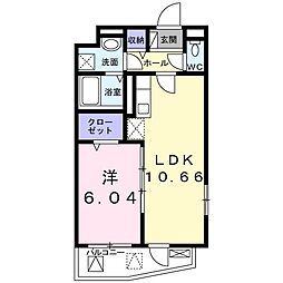 カメリアＹII 2階1LDKの間取り
